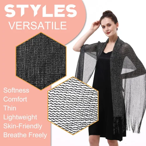 Miniatura 2 de Genovega Sparkling Metallic Chiffon Shawls and Wraps for Evening Party Dresses Wedding Party Elegant Feeling