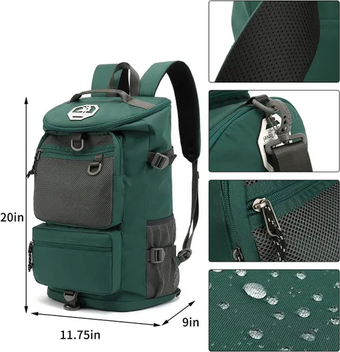 Miniatura 2 de Bolsa de gimnasio Kalesi con compartimento para zapatos, mochila de lona de 4 vías impermeable para viajes, deporte, senderismo, portátil, Verde