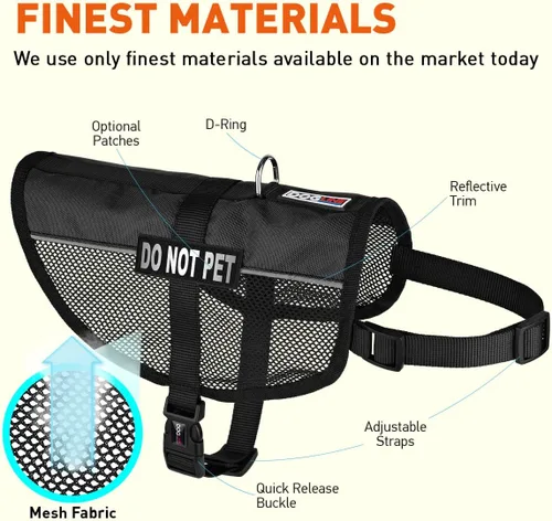 Miniatura 2 de DogLine 13"-16" maxaire Malla Chaleco para perros y 2 NO extraíbles Pet Parches, Negro
