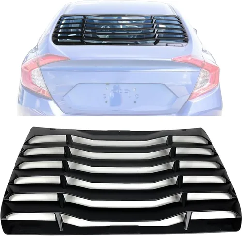 Miniatura 10 de IKON MOTORSPORTS, Rejillas de ventana trasera compatibles con Honda Civic Sedan 2016-2021, estilo IKON color negro brillante, cubierta solar ABS