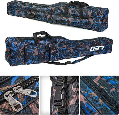 Miniatura 3 de LEOFISHING Bolsa de almacenamiento de aparejos de pesca de 51.2 in/4.27 pies, organizador portátil de carrete de caña de pescar, cajas de Camuflaje