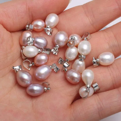 Miniatura 3 de LE SKY 10 colgantes de perlas naturales, forma de arroz, cultivadas AAA, de agua dulce, de color mixto, perlas colgantes para fabricación de joyas