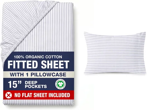 Miniatura 20 de LANE LINEN Juego de 2 piezas con sábana bajera 100% algodón orgánico tamaño individual y 1 funda de almohada, tejido de percal ligero, ultra suave