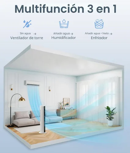 Miniatura 2 de Enfriador de pantano de aire evaporativo: ventiladores de enfriamiento de 38 pulgadas que soplan aire frío para dormitorio, ventilador de torre