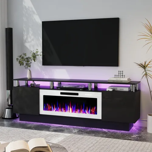 Miniatura 12 de Soporte de TV con chimenea de 36 pulgadas, soporte de TV negro de 70 pulgadas para sala de estar, moderno soporte de TV con chimenea eléctrica