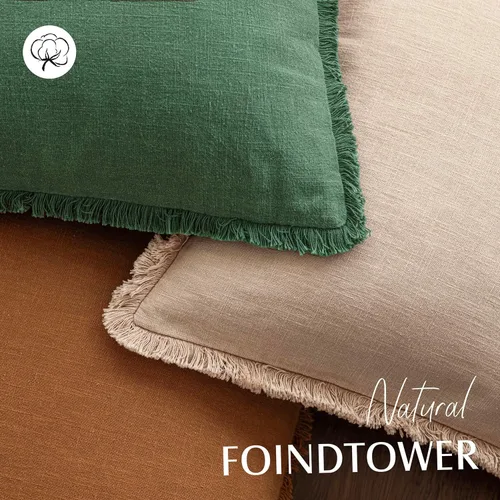 Miniatura 4 de Foindtower Fundas de almohada decorativas de lino con flecos, acogedora funda de cojín bohemia estilo farmhouse con borlas, funda de almohada