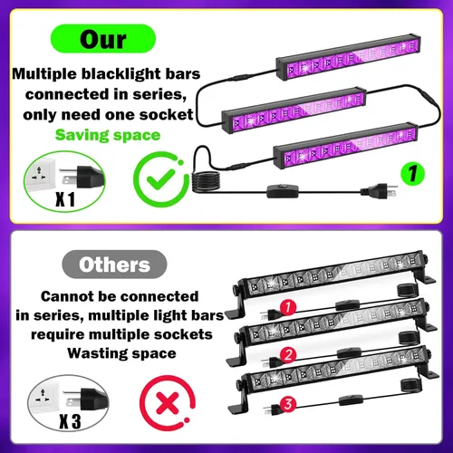 Miniatura 3 de Barra de luz negra LED enlazable de 45 W con cable de 6.6 pies, brilla en la oscuridad de 28 x 28 pies, para fiesta brillante, decoración de neón