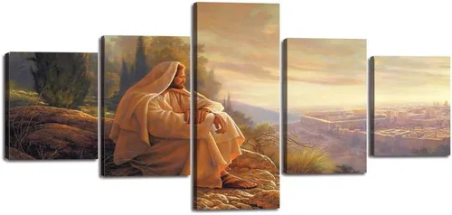 Miniatura 25 de The Last Supper - Pintura sobre lienzo para pared de sala de estar, 5 piezas, arte de pared de la última cena, retro, vintage, de madera, moderno