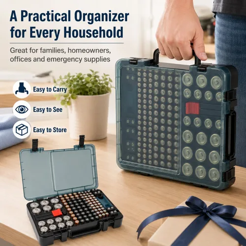 Miniatura 7 de Estuche Organizador y de Almacenamiento de Baterías con Probador. Caja Contenedor Portabaterias para más de 120 pilas AA AAA 9V C D, Litio CR2025