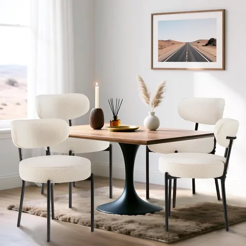 Miniatura 11 de DUMOS Juego de 4 sillas de comedor, sillas modernas de mediados de siglo, respaldo curvado tapizado, sillas de cocina con patas de metal negro, beige