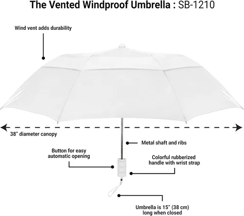 Miniatura 3 de STROMBERGBRAND UMBRELLAS Paraguas de viaje plegable y compacto de 42 pulgadas con ventilación, resistente y duradero, ligero, para lluvia, viento
