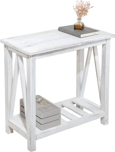 Miniatura 9 de Mesa auxiliar de granja, mesa auxiliar estrecha para sala de estar, mesas auxiliares delgadas con estante de almacenamiento, mesita de noche de 2