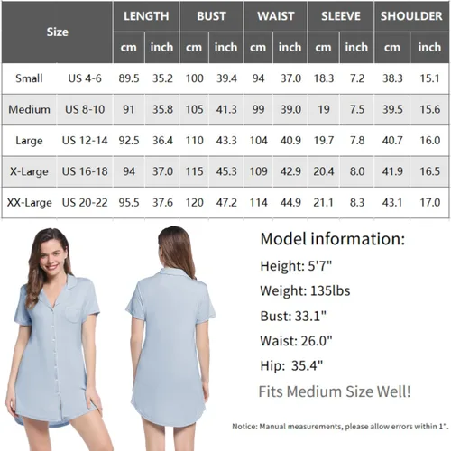 Miniatura 6 de Cherrydew Camisones para mujer, ropa de dormir súper suave y cómoda, de viscosa de bambú, con botones, camisa de dormir S-XXL