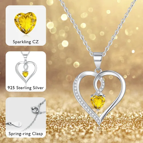 Miniatura 5 de Collar de piedra natal de corazón de amor para mujer, joyería de corazón de plata esterlina S925 para mujeres, collar de corazón de plata, joyería