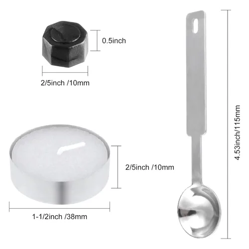 Miniatura 2 de 500 Pcs Cuentas de cera octogonales para sellado, cuentas de cera negras con 4 velas de té y 1 cuchara para derretir cera para manualidades, cartas