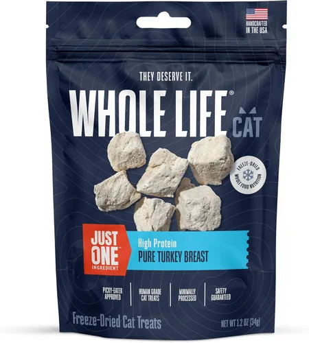 Whole Life Cat Just One - Golosinas liofilizadas para gatos, alimentos liofilizados de grado humano, aperitivos de entrenamiento saludables,