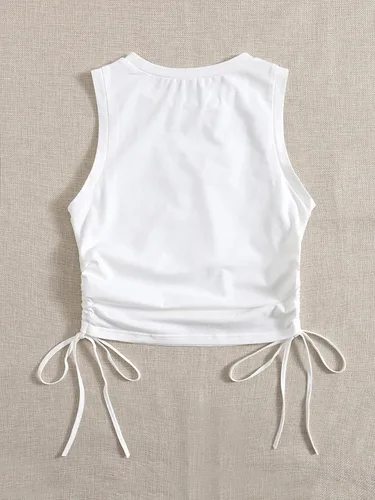 Miniatura 2 de Floerns Camiseta sin mangas con cordón lateral fruncido y cuello redondo para mujer