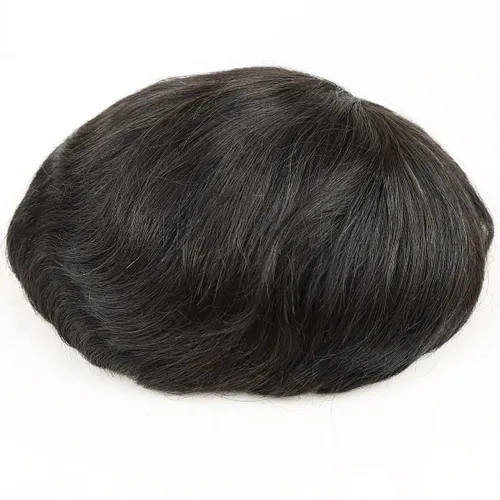 Miniatura 7 de HAPPY&CC Toupee - Piezas de cabello para hombre, sistema europeo de reemplazo de cabello humano de 10 x 8, base mono soldada fina con NPU alrededor