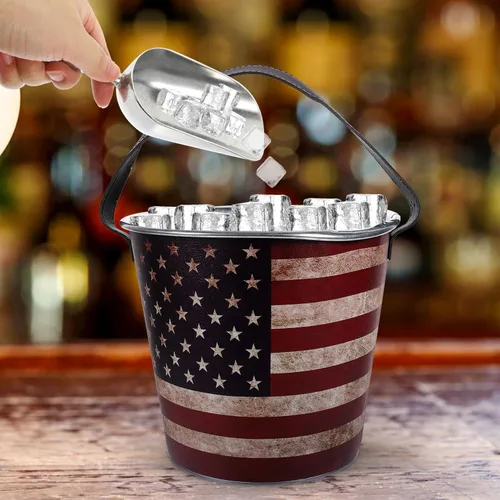 Miniatura 9 de UPKOCH Cubetas patrióticas de la bandera americana, cubo vintage, cubo de cenizas, cubo de vino, cubo de cerveza, cubo de hielo, cubo