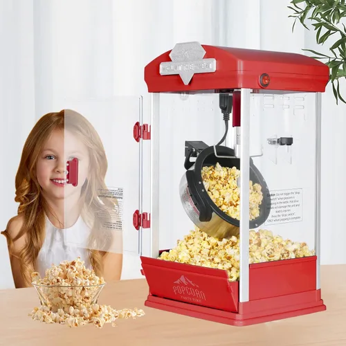 Miniatura 12 de Máquina de palomitas de maíz de 8 onzas con carro, máquina para hacer maíz con ruedas y hervidor de acero inoxidable que hace hasta 32 tazas