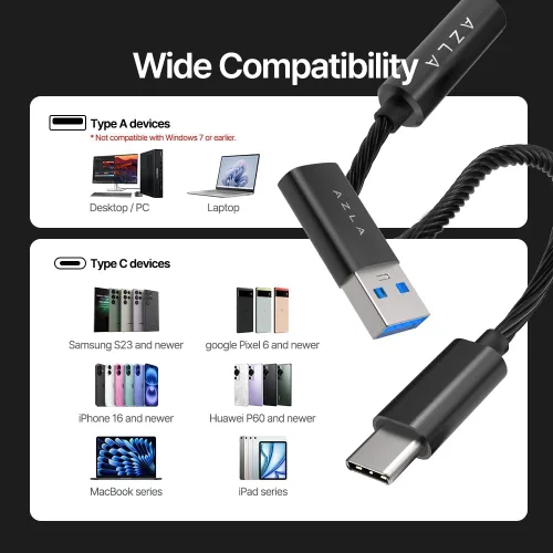 Miniatura 7 de AZLA A100 Smart DAC – Adaptador de audio USB C a 0.138 in, adaptador auxiliar a USB C para iPhone 16, Samsung Galaxy S23, Pixel, iPad Pro