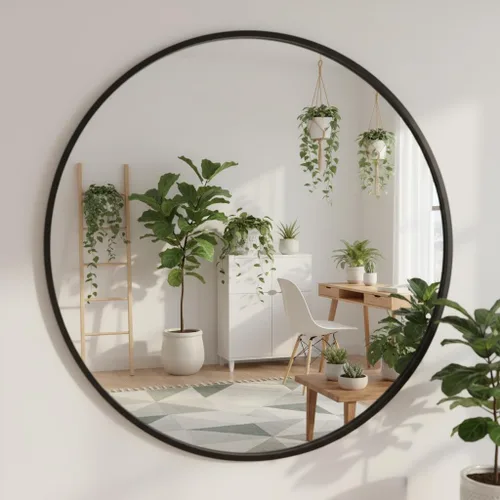 Espejo Redondo de 24 Pulgadas, Espejo de Pared con Marco de Metal, Espejo Circular Montado en la Pared, Espejo de Tocador Moderno y Minimalista para