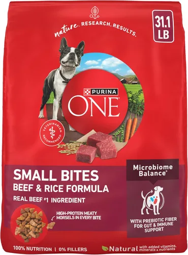 Purina ONE Small Bites - Alimento seco para perros con fórmula de carne y arroz, con alto contenido de proteínas, natural con vitaminas, minerales y