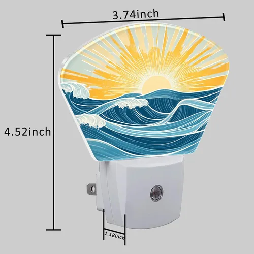 Miniatura 5 de Luz nocturna de amanecer sobre el mar, ondas y luz nocturna de sol enchufable a la pared con sensor de atardecer a amanecer para niños, niñas