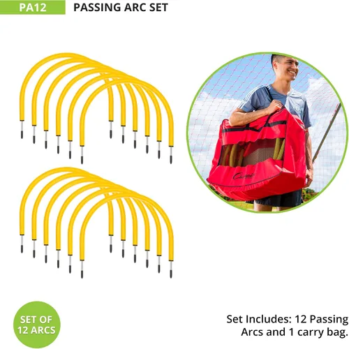Miniatura 5 de Champion Sports Juego de arco de pases de fútbol, 12 arcos de entrenamiento duraderos con estacas y bolsa de transporte, porterías de fútbol