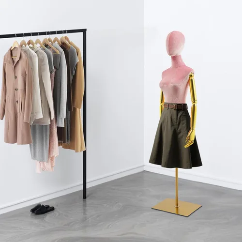 Miniatura 2 de Cuerpo de maniquí femenino Forma de vestido de tela de lino Manikin Torso con cabeza desmontable Altura ajustable Soporte de metal, para coser ropa