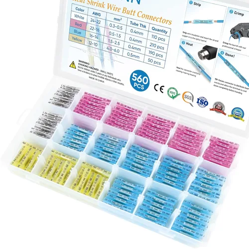 Miniatura 23 de TICONN Kit de conectores a tope termorretráctiles de 60 piezas, empalme a tope AWG 14 – 12, terminales de crimpado de cables eléctricos marinos