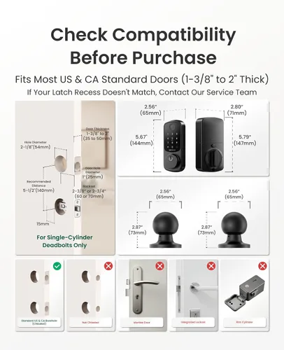 Miniatura 7 de DESLOC Cerradura inteligente de huellas dactilares B200 con 2 perillas, juego de cerradura de puerta delantera sin llave, cerrojo de seguridad