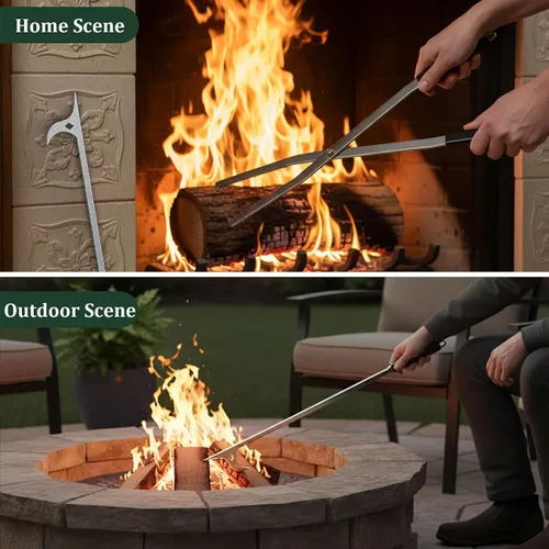 Miniatura 3 de Tredre Juego de pinzas de fuego y póquer de fuego, herramientas de acero inoxidable para exteriores, pinzas de chimenea de alta resistencia