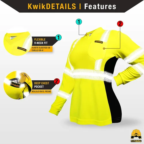 Miniatura 5 de KwikSafety - Charlotte, NC - Vixen Hi Vis Long Sleeve Safety Shirt for Women [Angel Hair Reflective Tape] Manga larga Amarillo
