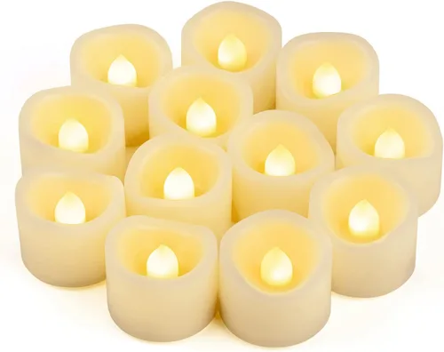 12 velas votivas LED parpadeantes sin llama a granel que funcionan con pilas/eléctricas, luces LED parpadeantes para té, velas falsas a granel para