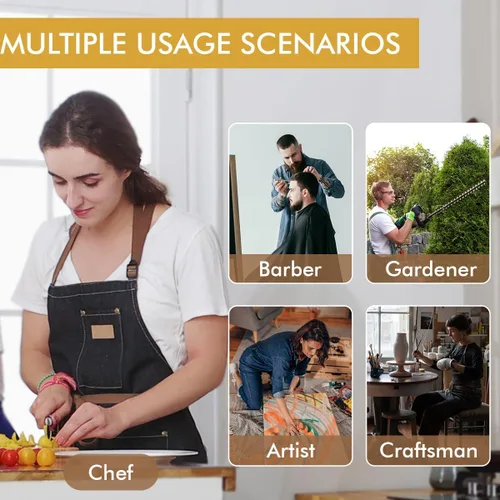 Miniatura 5 de ROTANET Delantal de trabajo de mezclilla con 3 bolsillos, delantales para chef, estilista, cocina, carpintería, para hombres y mujeres, azul y negro