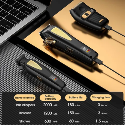 Miniatura 5 de Zesuti Juego de cortapelos de peluquero inalámbrico para hombres, kit profesional de corte de pelo y recortadora de hoja en T sin espacio y Negro 949