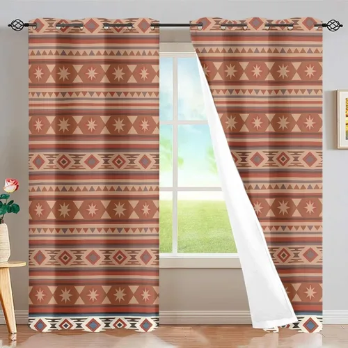 Miniatura 59 de Dreaweet African Tribal Blackout Curtains 63 Inch Long 2 Panels Set Bohemian Ethnic Geometric Grommet Top Thermal Insulated Curtains for Living Room