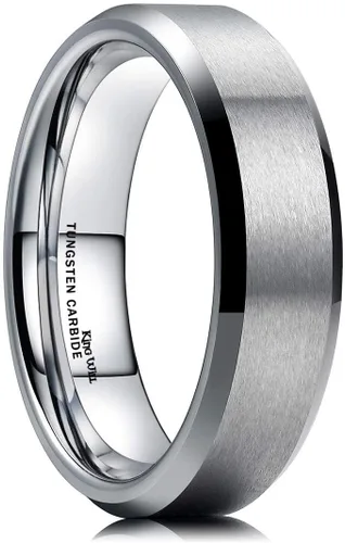 King Will Anillo de boda de tungsteno para hombre, disponible en 15/64 a 25/64 de pulgada (6 a 10 mm), negro/plata, acabado mate, borde pulido