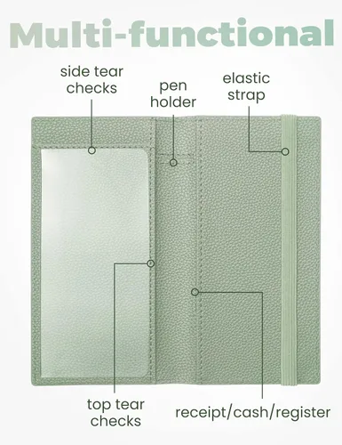 Miniatura 83 de Yarnic Funda para chequera personal, soporte para chequera con soporte para bolígrafo y divisor de plástico transparente integrado para cheques Rosa