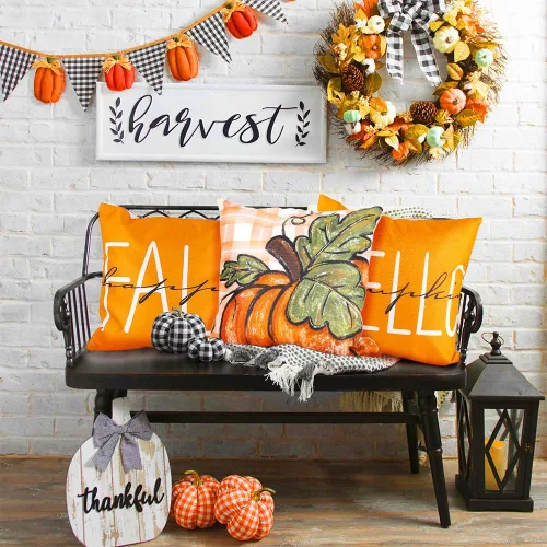 Miniatura 5 de YUJUN Paquete de 4 fundas de almohada decorativas de otoño, 18 x 18 pulgadas, diseño de búfalo, calabaza, hojas de arce, Acción de Gracias, otoño