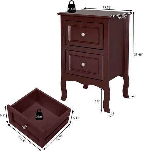 Miniatura 3 de VERYKE Mesita de noche con 3 cajones, armario lateral de cama pequeño con mango de metal y patas curvas, mesitas de noche para espacios pequeños