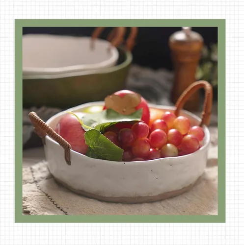 Miniatura 7 de Frutero grande de 10 pulgadas, cesta de frutas de cerámica para encimera de cocina, Frutero para Cocina, blanco Verde