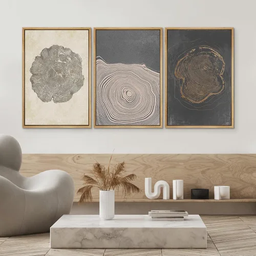 Miniatura 676 de SIGNWIN Lienzo enmarcado para pared, arte con pinceladas de flujo neutro en tonos beige abstractos, ilustraciones, arte moderno, decorativo