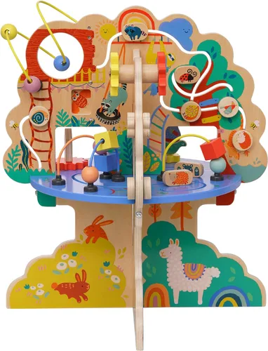 Miniatura 4 de Manhattan Toy Playground Adventure Centro de Actividades de Madera para Niños Pequeños con Deslizadores, Pista de Ábaco, Giradores, Juguetes