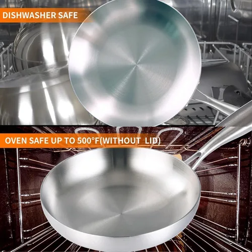Miniatura 6 de DELARLO Sartén de acero inoxidable tricapa de 8 pulgadas de cuerpo entero, sartenes de chef aptas para horno y cocina de inducción, adecuadas