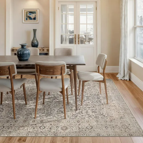 Miniatura 3 de Bloom Rugs - Alfombra lavable, antideslizante, de 1,83 x 2,74 m, color beige/blanco claro con borde tradicional, para sala de estar, dormitorio