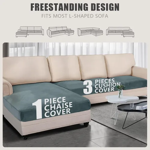 Miniatura 7 de ANARACHON Fundas de Cojines para Sofá Seccional de 4 Piezas de Terciopelo Separadas en Forma de L Funda de Sofá Elástica Forro Lavable Protector