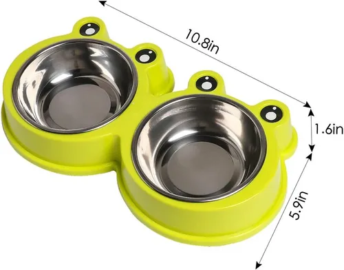 Miniatura 2 de Cuencos dobles de acero inoxidable para perros y gatos, cuencos para mascotas con acero inoxidable antideslizante, lindo modelado, comida