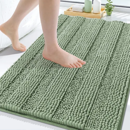 Miniatura 76 de Grandaily Alfombras de baño de felpilla a rayas de 24 x 16 pulgadas, extra gruesas y suaves, absorbentes, parte trasera de goma, alfombra de ducha